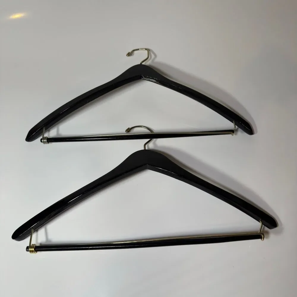 Neiman Marcus Oxxford Clothes Vintage Wooden Suit Hangers Lot of 2 Black Gold